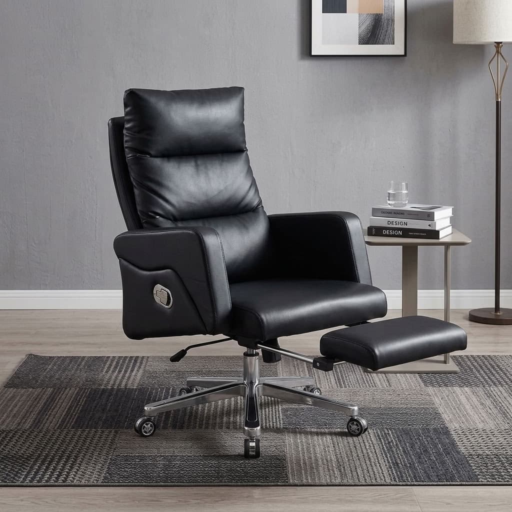 Executive Chair With Footrest, Reclining High Back and Padded Armrests