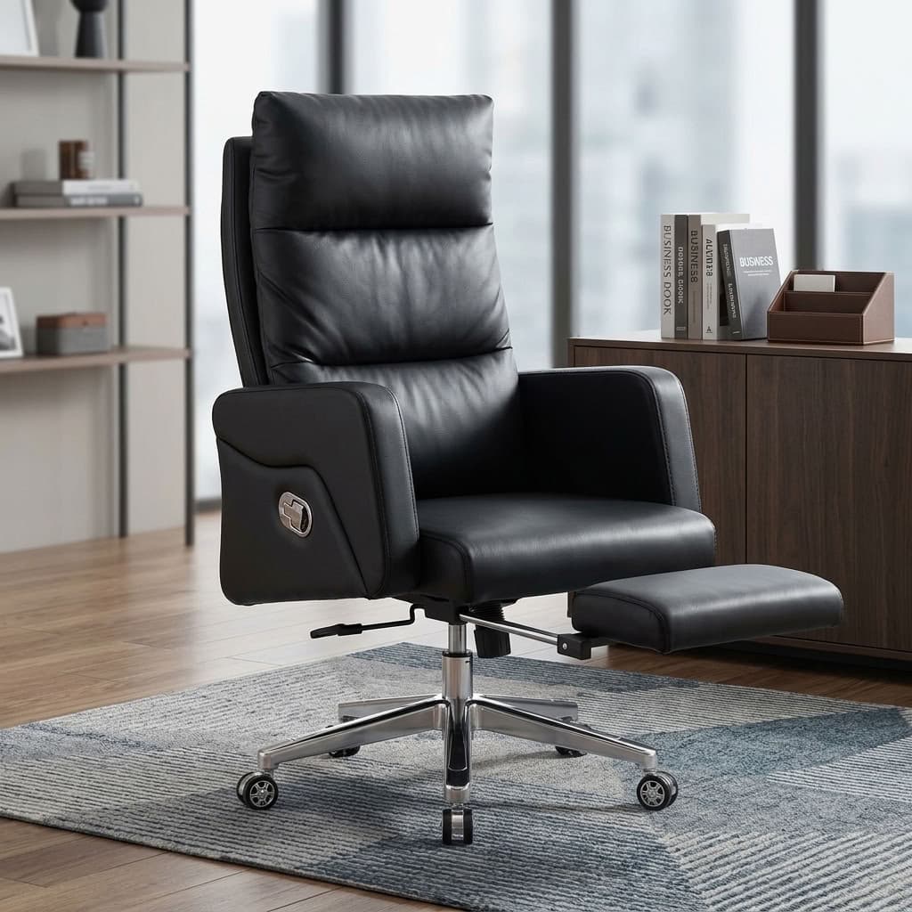 Executive Chair With Footrest, Reclining High Back and Padded Armrests