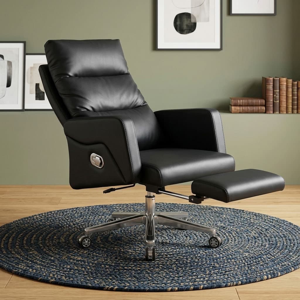 Executive Chair With Footrest, Reclining High Back and Padded Armrests