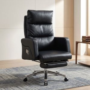 Executive Chair With Footrest, Reclining High Back and Padded Armrests
