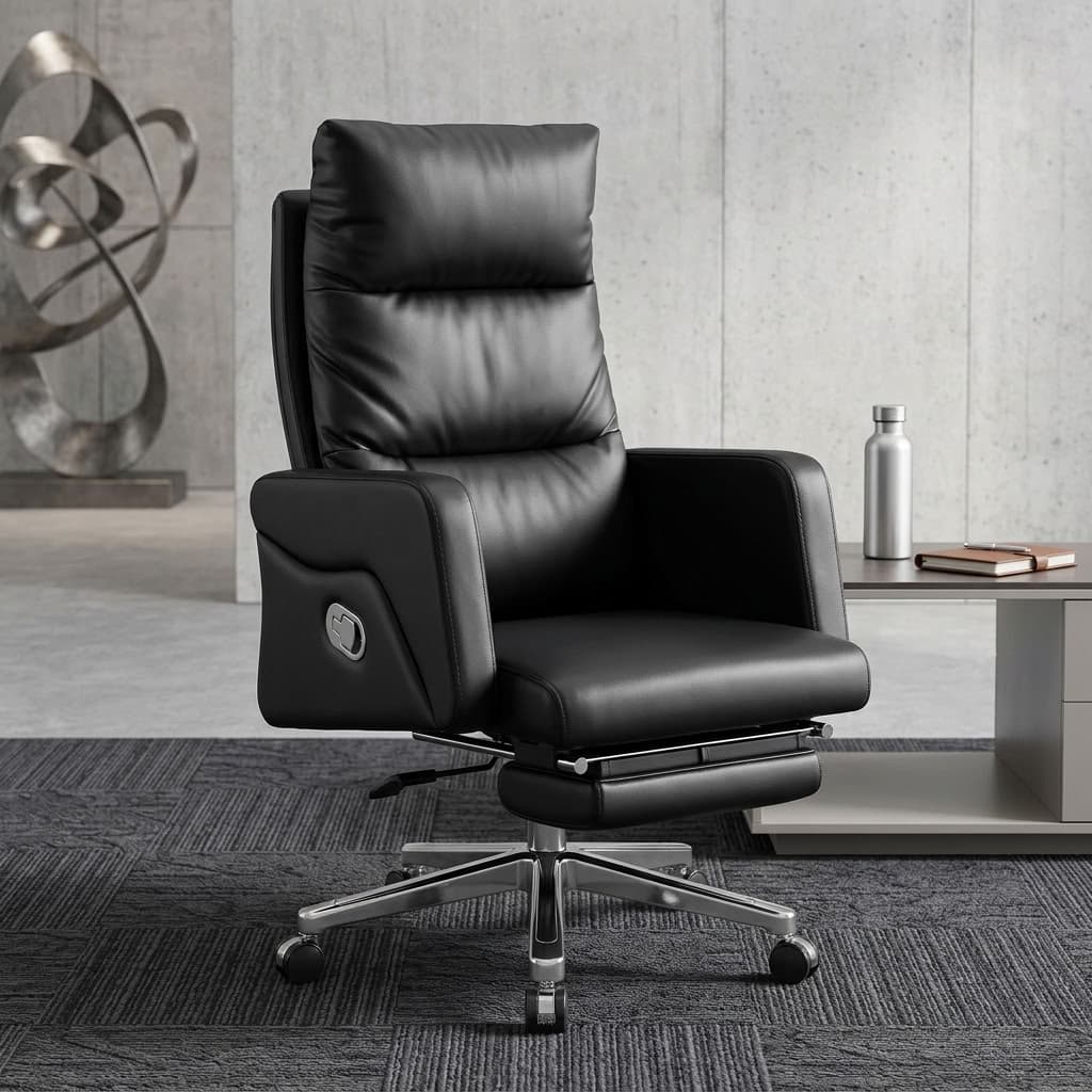 Executive Chair With Footrest, Reclining High Back and Padded Armrests