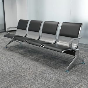 Four-Seat Waiting Bench with Padded Black Seats and Metal Backrests