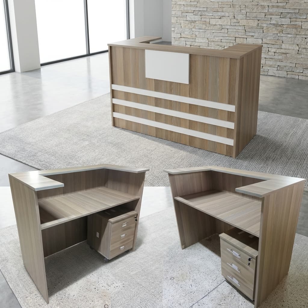 1.4m reception desk with mobile pedestal, professional office counter with storage for businesses