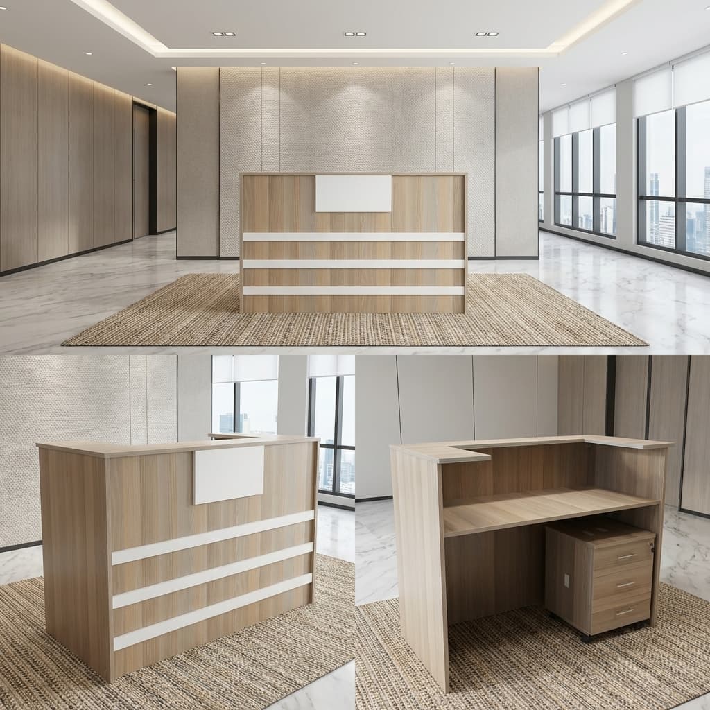 1.4m reception desk with mobile pedestal, professional office counter with storage for businesses