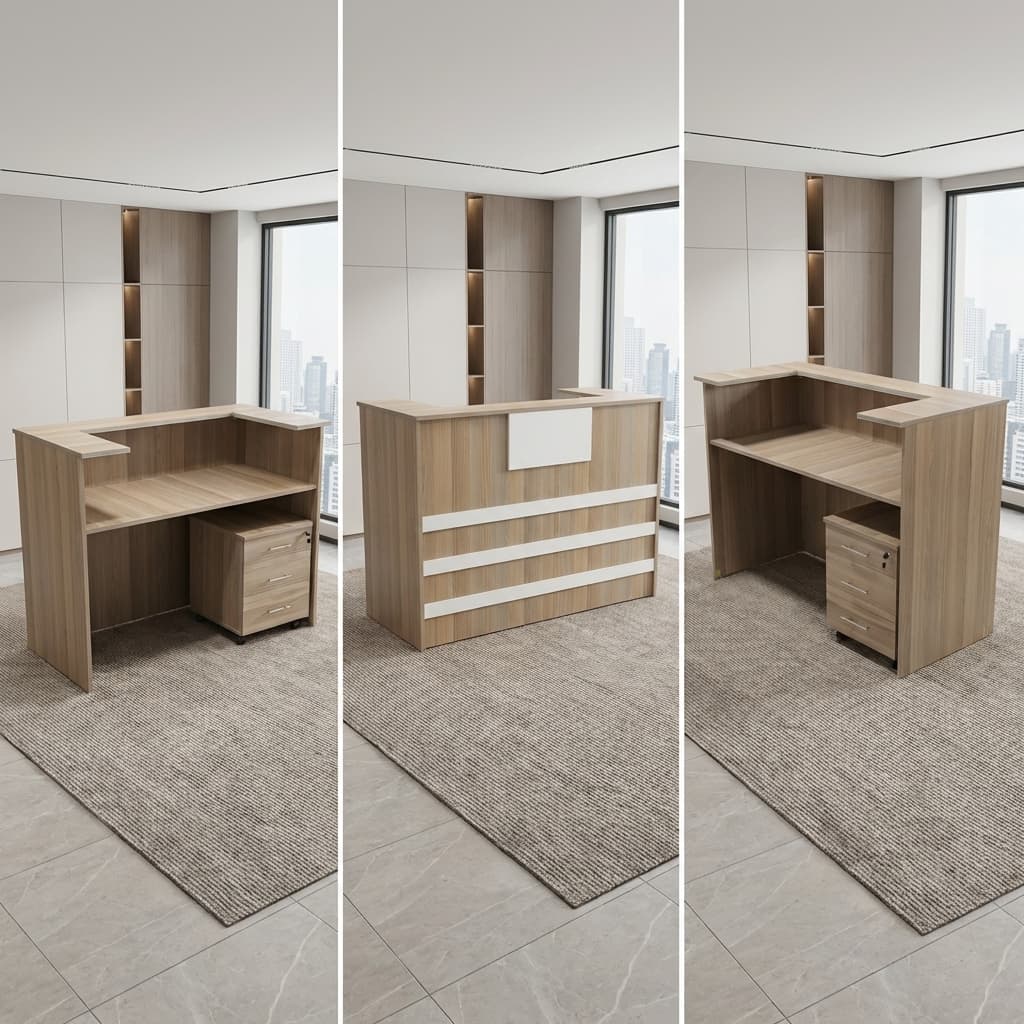 1.4m reception desk with mobile pedestal, professional office counter with storage for businesses
