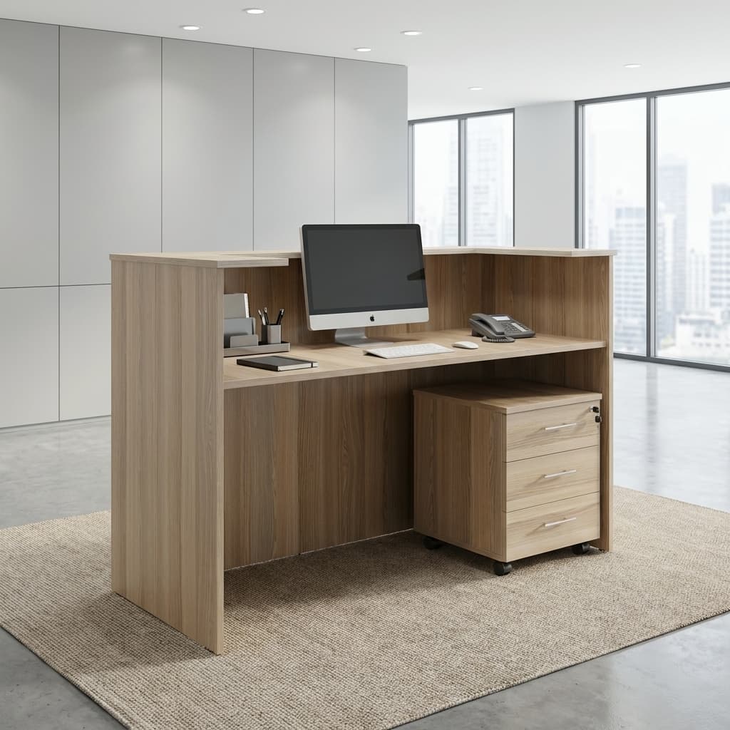 1.4m reception desk with mobile pedestal, professional office counter with storage for businesses