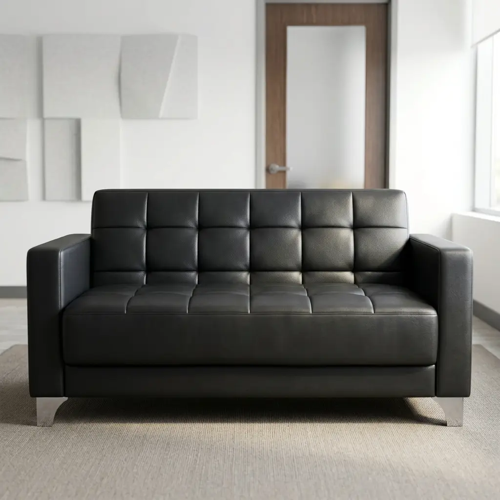 Executive 2-Seater Office Sofa with Tufted Black Upholstery