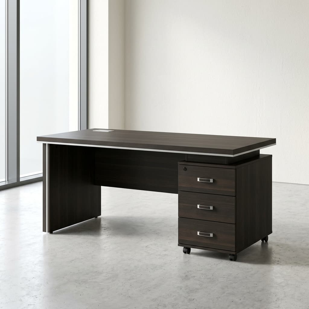 1.6m modern grey executive office desk with drawers and storage cabinet