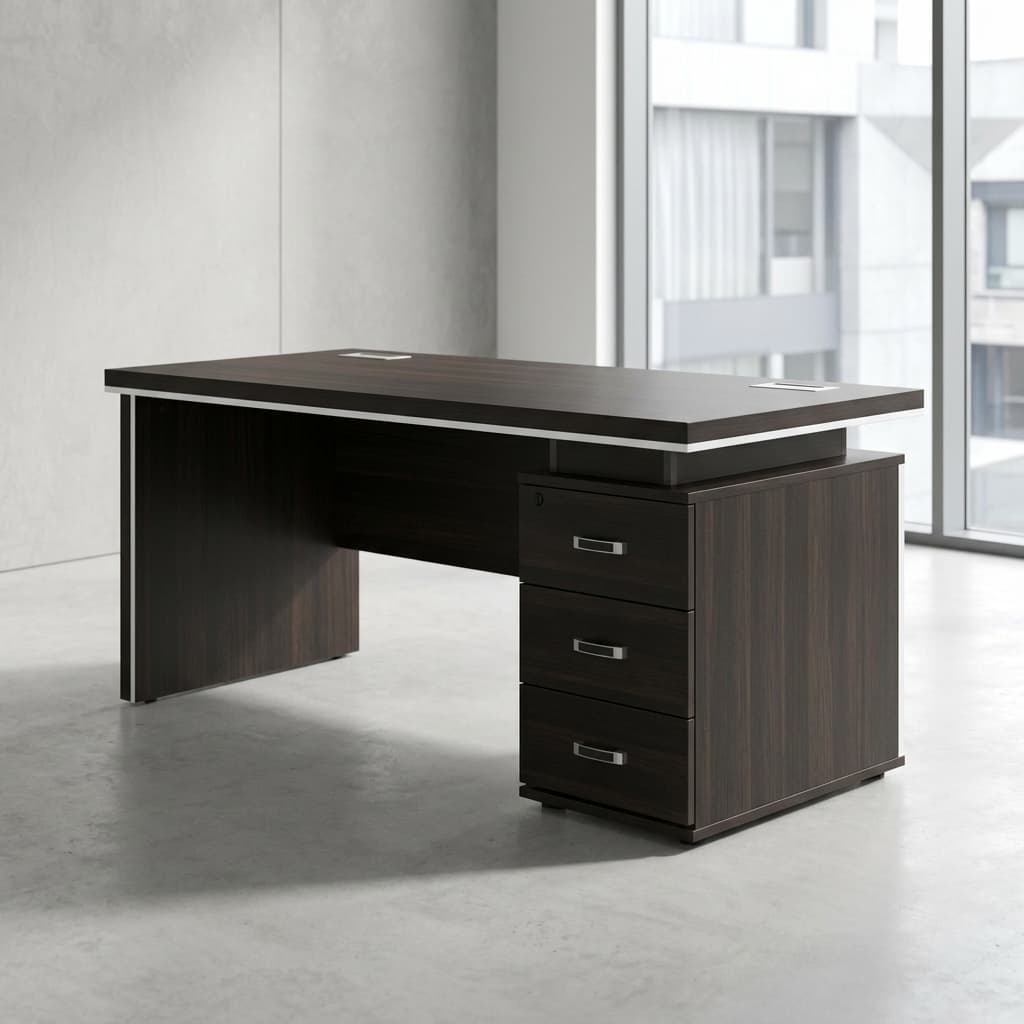 1.6m modern grey executive office desk with drawers and storage cabinet