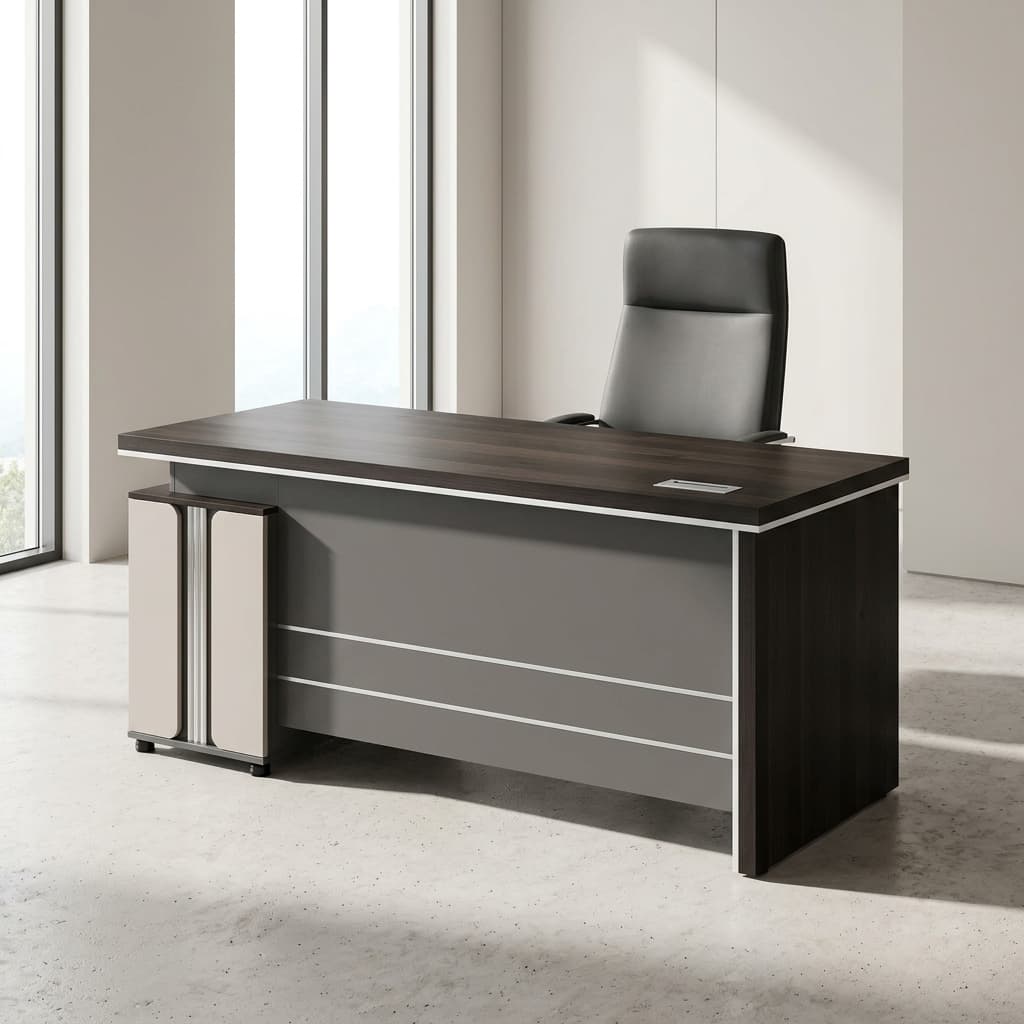 1.6m modern grey executive office desk with drawers and storage cabinet