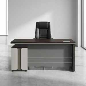 1.6m modern grey executive office desk with drawers and storage cabinet