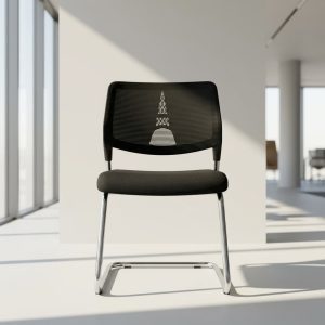 Office stackable visitor chair with breathable mesh back and chrome sled base