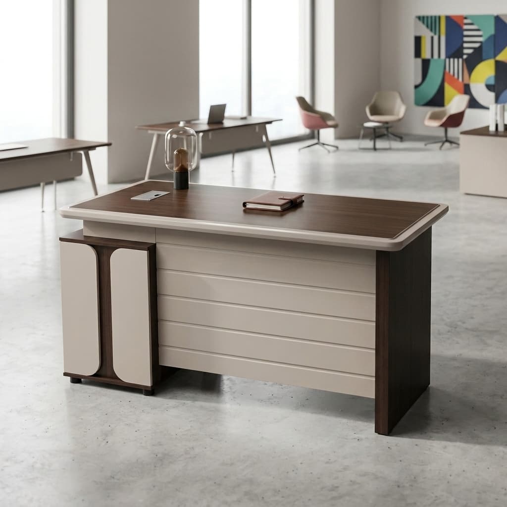 1.4m executive office desk with lockable drawer and cupboard storage