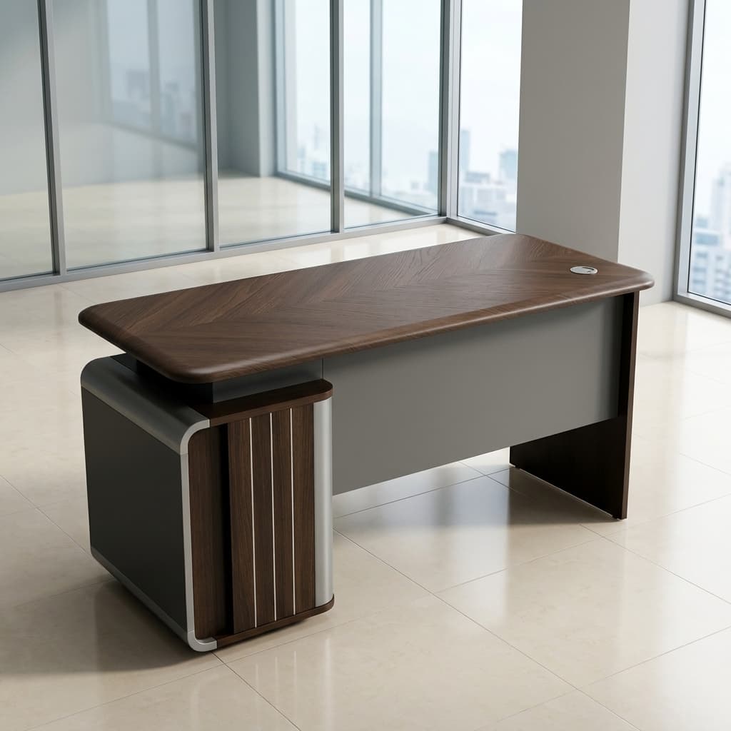 1.4m clerical office desk with lockable drawer and storage cabinet
