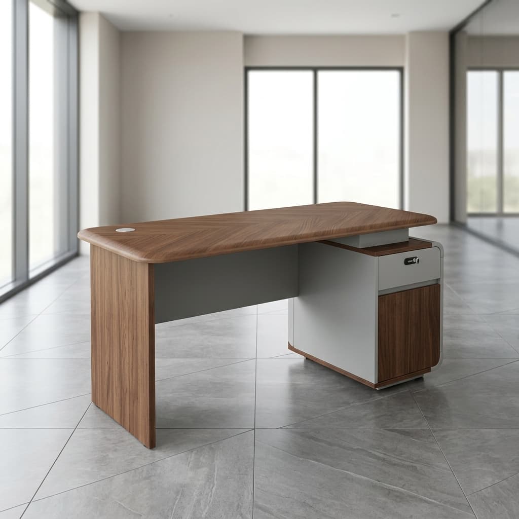 1.4m clerical office desk with lockable drawer and storage cabinet