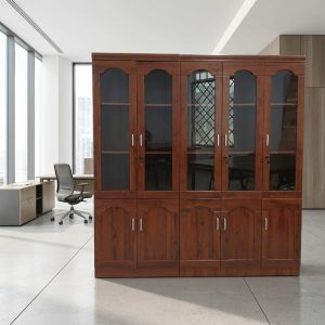 5 Door Mahogany Display Cabinet with glass upper doors and wooden lower cabinets