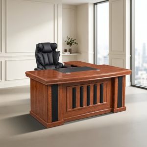 1600mm Executive L-Shaped Office Desk with cherry-mahogany finish and integrated storage