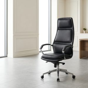 Black Nappa Executive Office Chair with high back and aluminum base