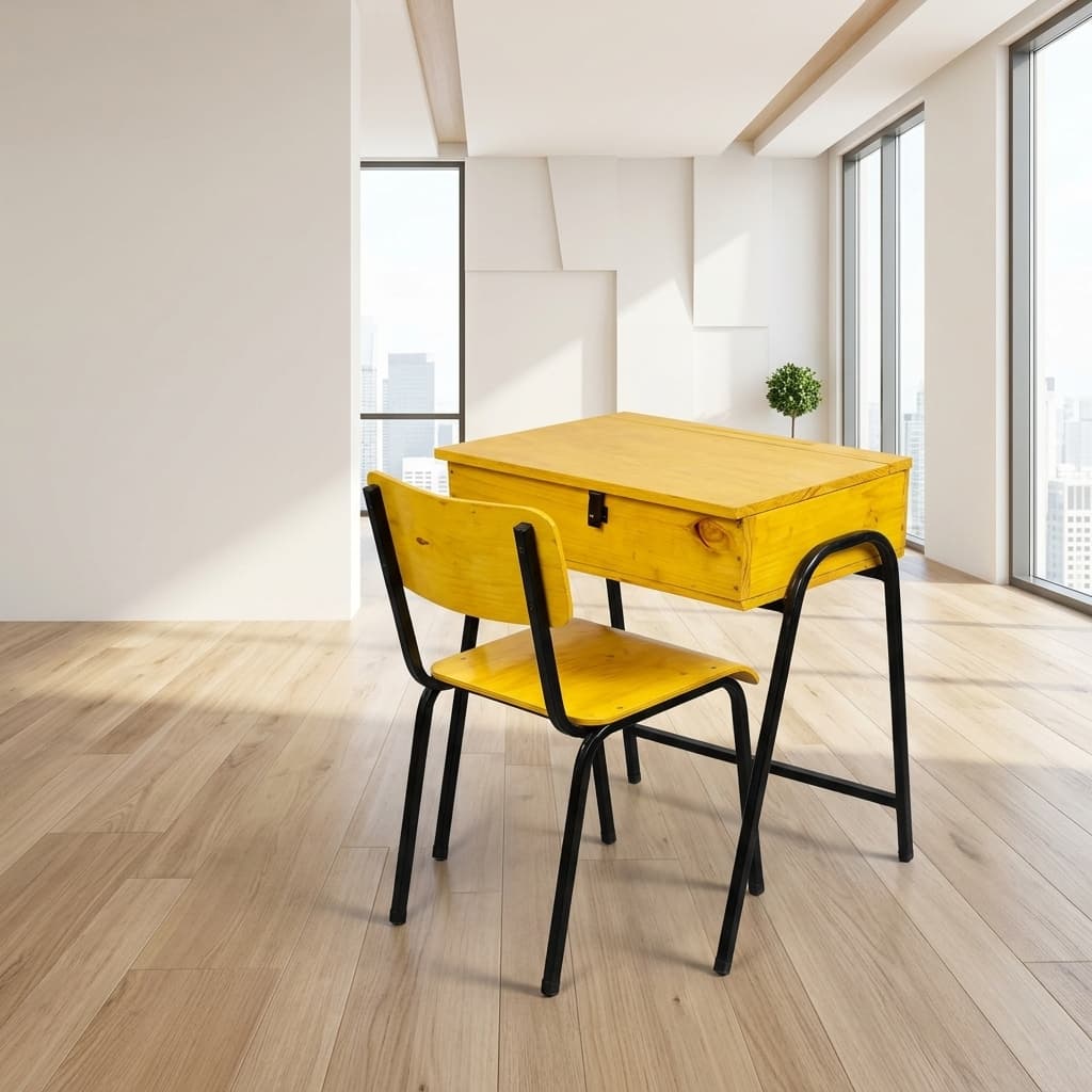 Student Locker and Chair Set with lift-up storage desk and matching wooden chair