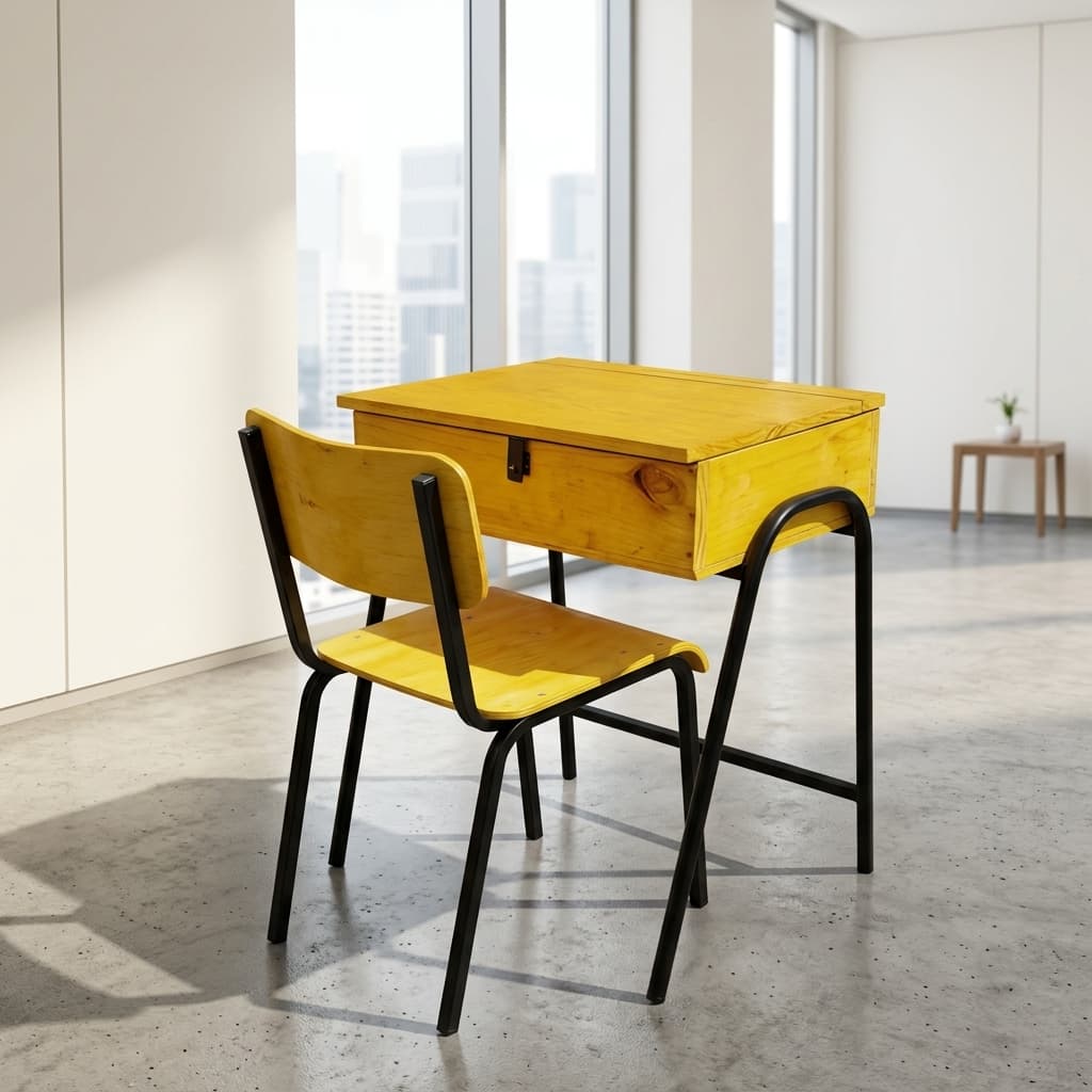 Student Locker and Chair Set with lift-up storage desk and matching wooden chair