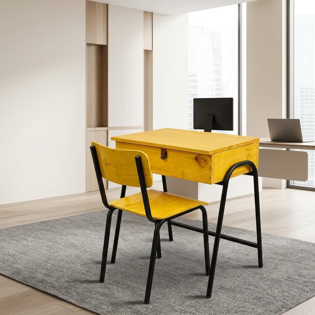 Student Locker and Chair Set with lift-up storage desk and matching wooden chair