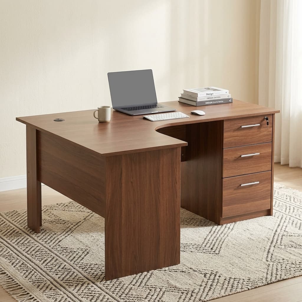 1.6M Curved Custom Office Desk with 3-Drawer Storage