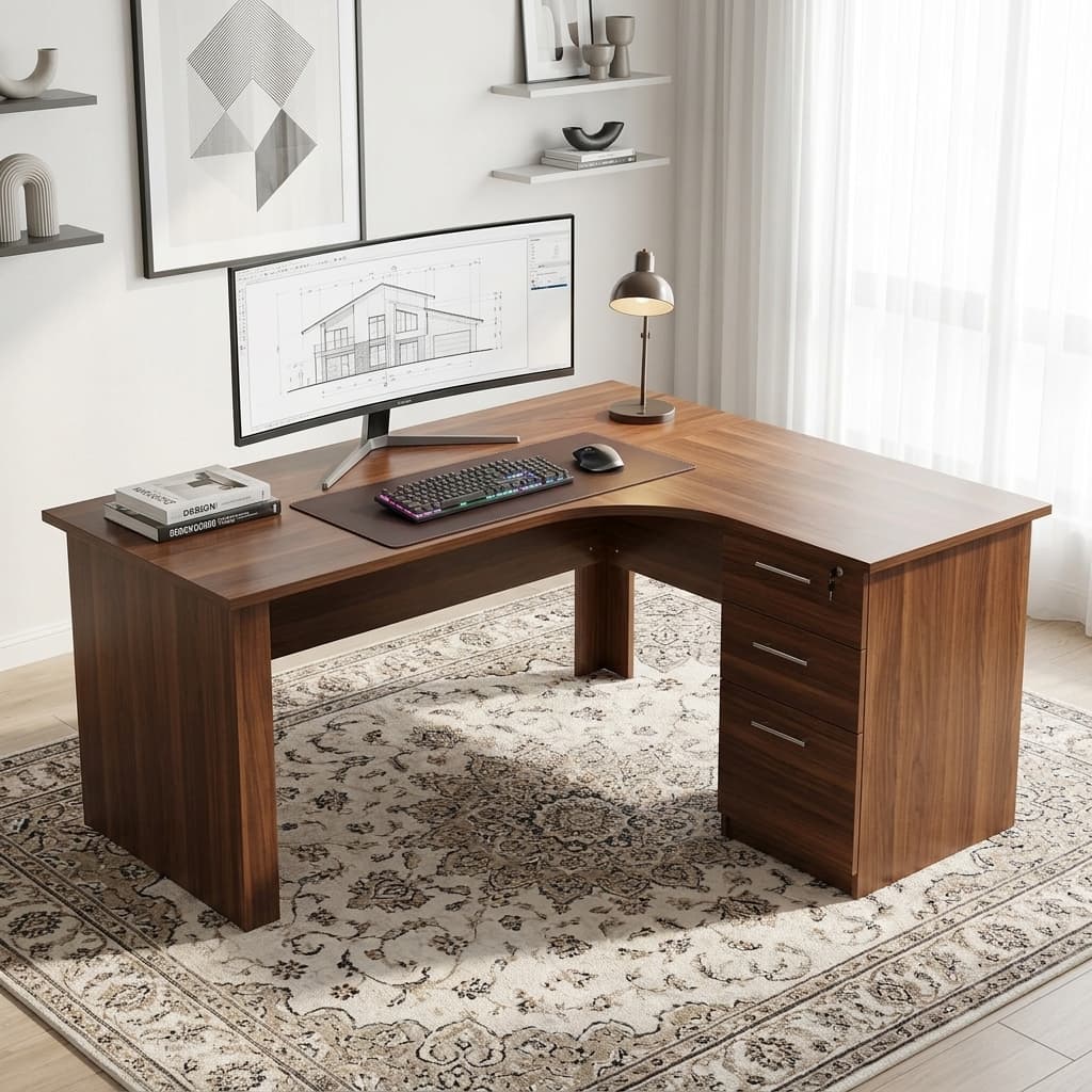 1.6M Curved Custom Office Desk with 3-Drawer Storage