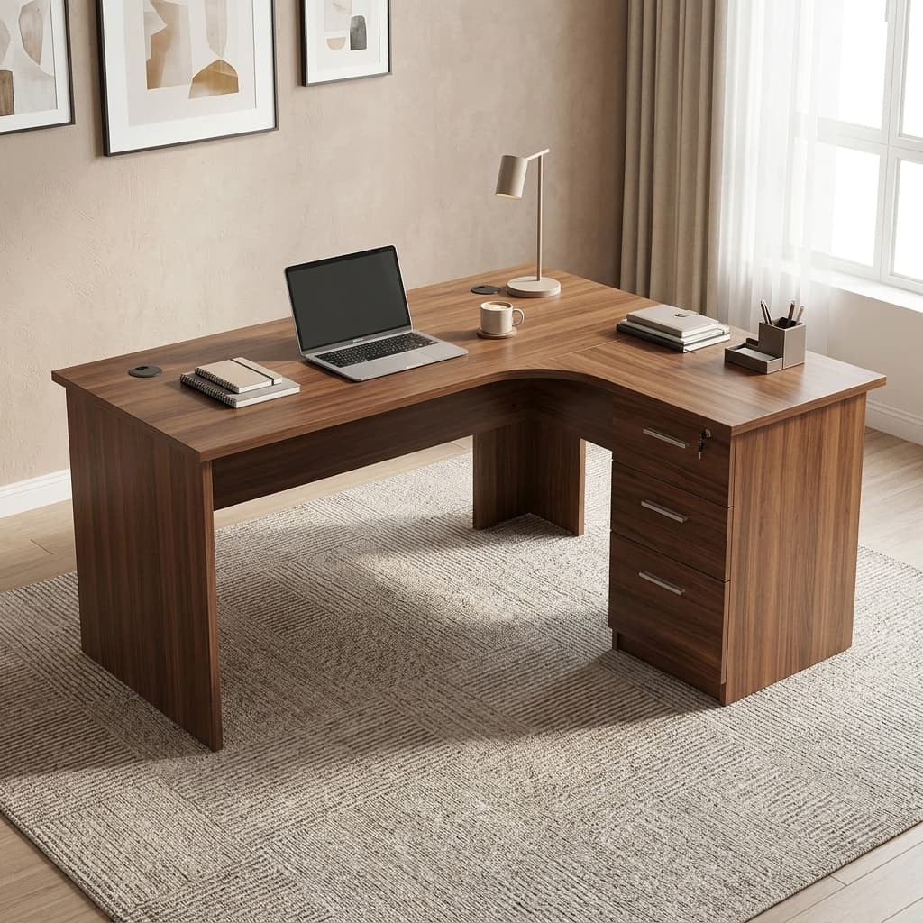 1.6M Curved Custom Office Desk with 3-Drawer Storage