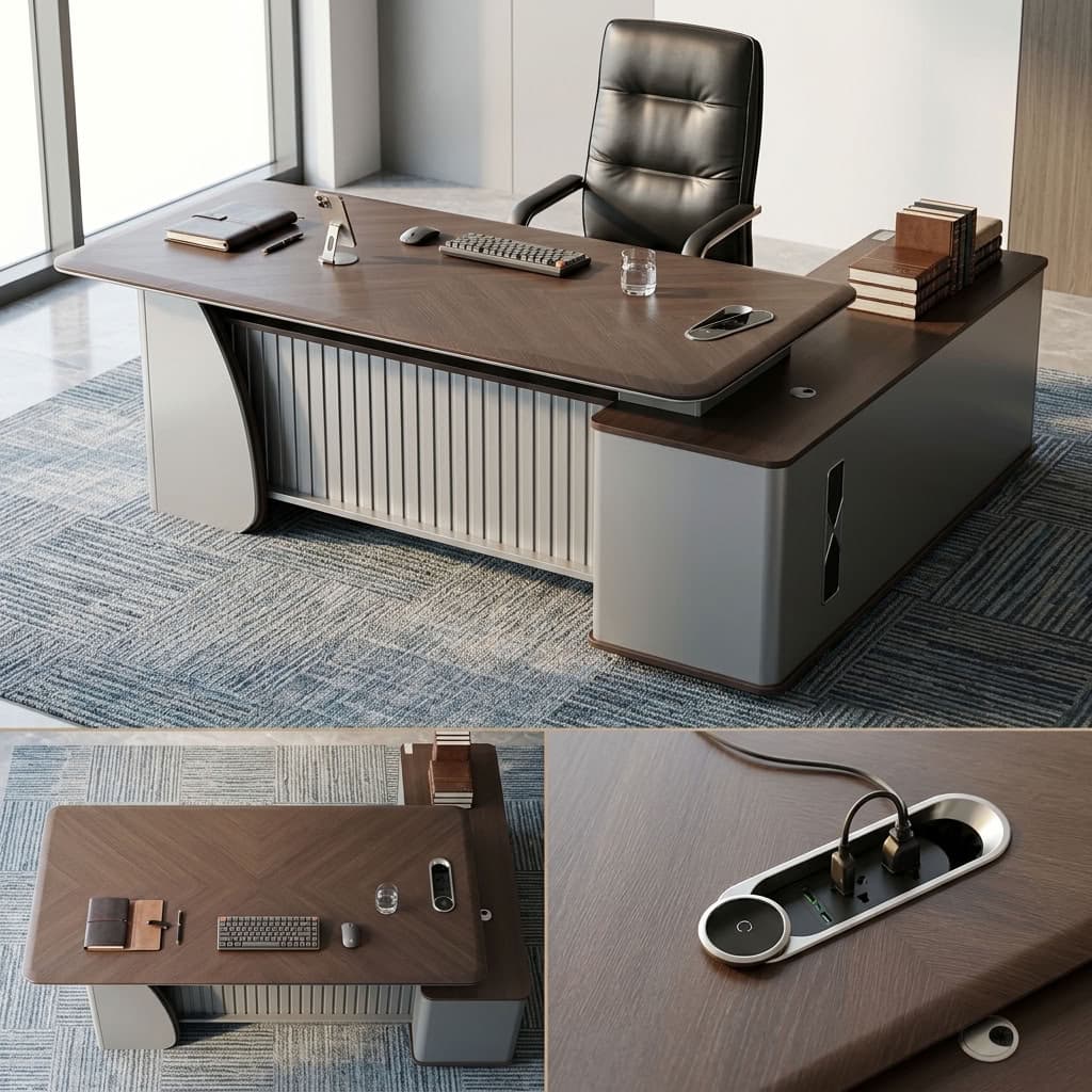 2.0m Executive Director's Office Desk for Sale in Kenya with Spacious Workspace and Integrated Cable Access