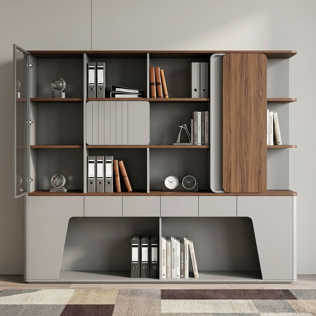 Executive Office Cabinet With LED Lighting and Glass Storage