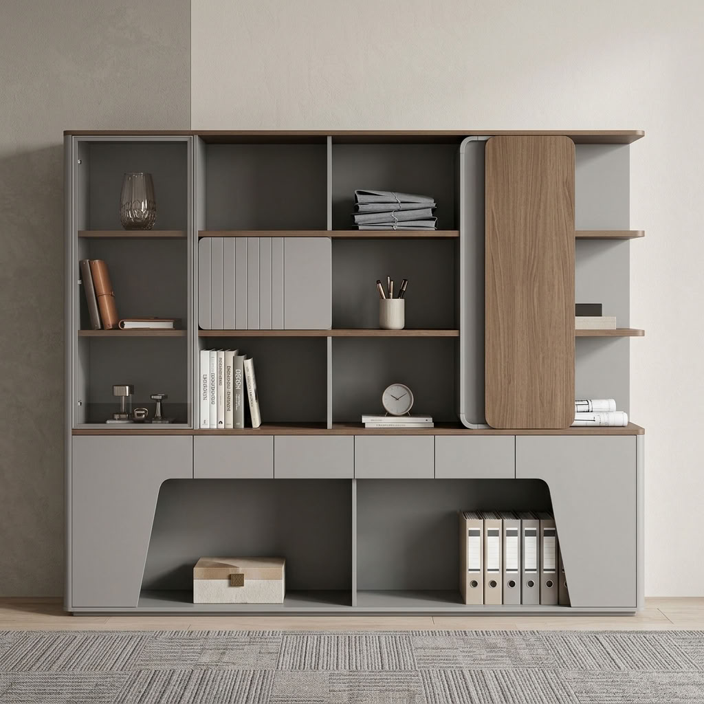 Executive Office Cabinet With LED Lighting and Glass Storage