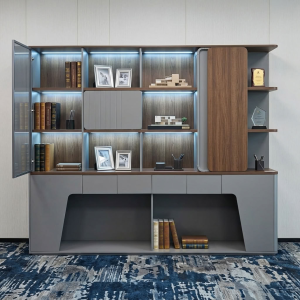 Executive Office Cabinet With LED Lighting and Glass Storage
