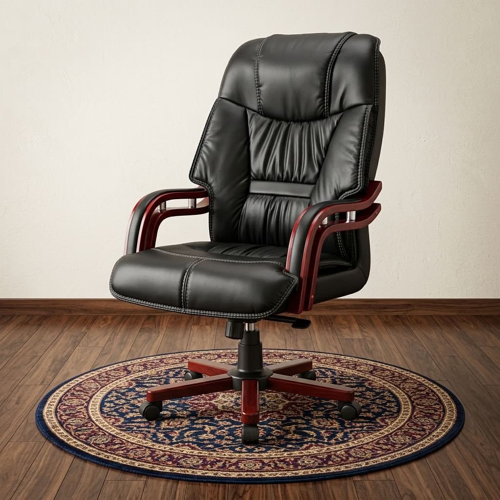 Wooden Armrests Executive Chair with High Back and Padded Seat