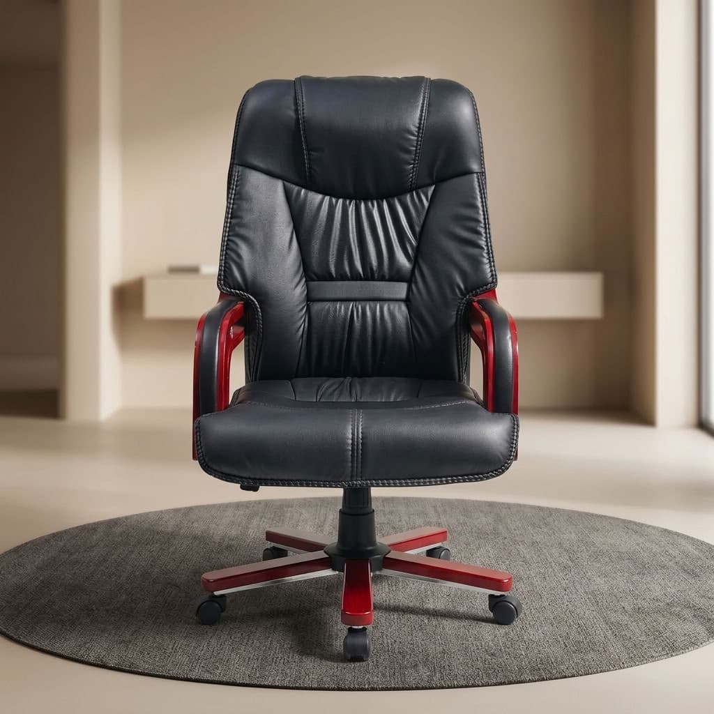 Wooden Armrests Executive Chair with High Back and Padded Seat