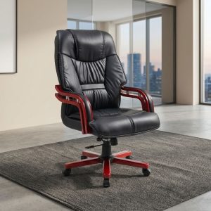 Wooden Armrests Executive Chair with High Back and Padded Seat