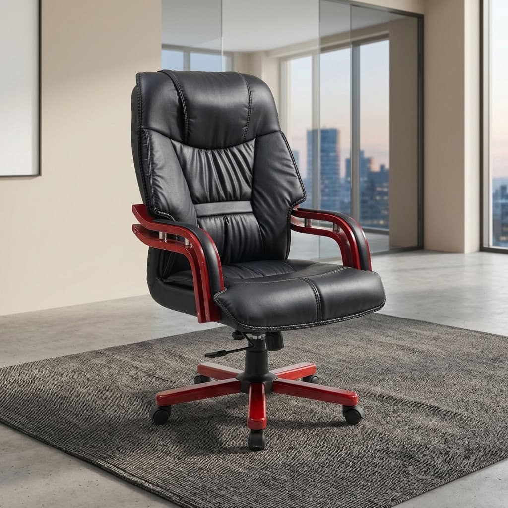Wooden Armrests Executive Chair with High Back and Padded Seat
