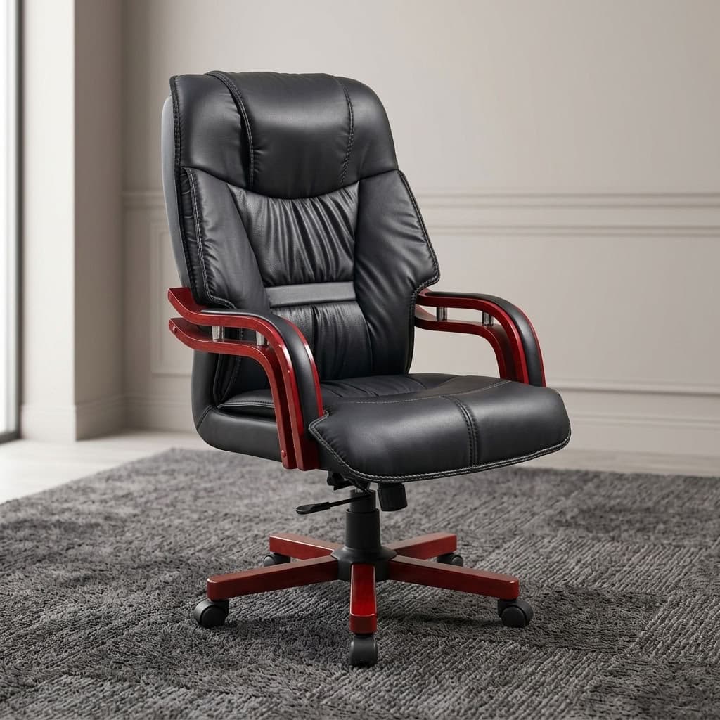 Wooden Armrests Executive Chair with High Back and Padded Seat