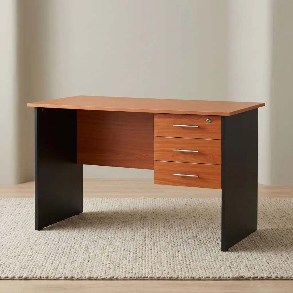 1.2M Office Desk – Cherry & Black with Three Drawers