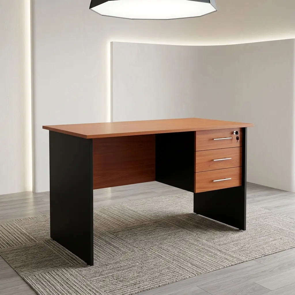1.2M Office Desk – Cherry & Black with Three Drawers