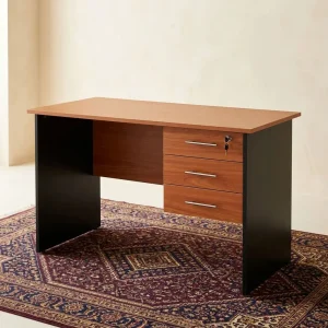 1.2M Office Desk – Cherry & Black with Three Drawers