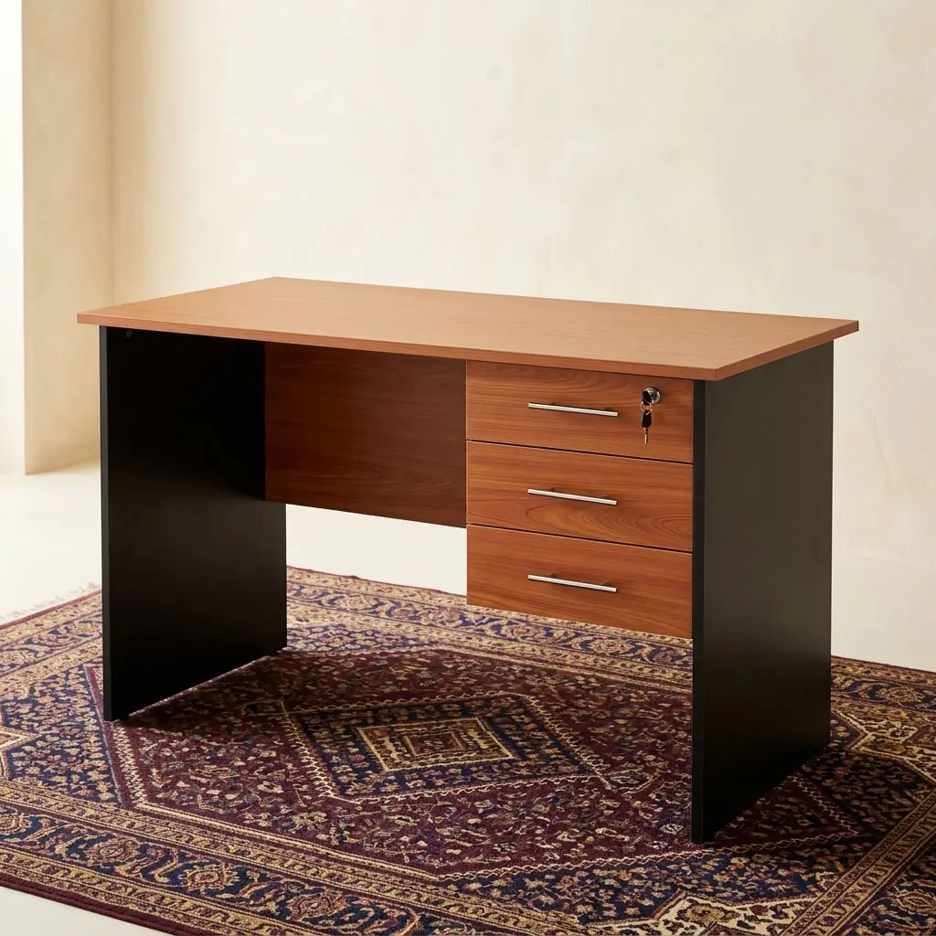 1.2M Office Desk – Cherry & Black with Three Drawers