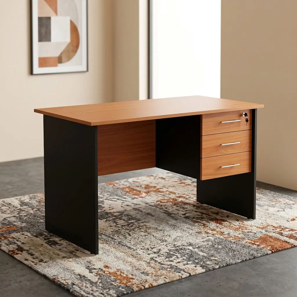 1.2M Office Desk – Cherry & Black with Three Drawers