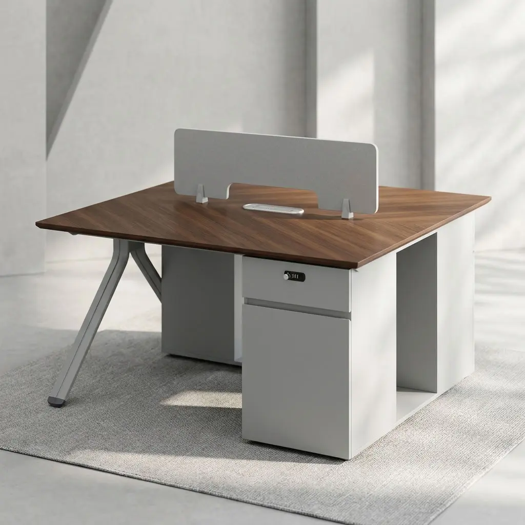 2-Person Open Office Workstation with Privacy Divider and Storage