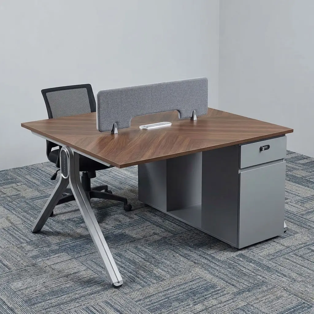 2-Person Open Office Workstation with Privacy Divider and Storage