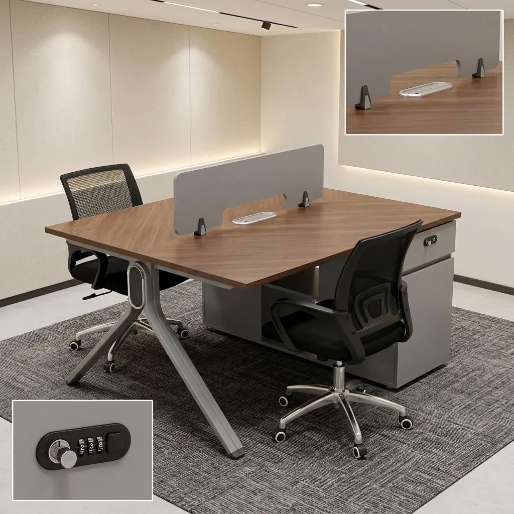 2-Person Open Office Workstation with Privacy Divider and Storage