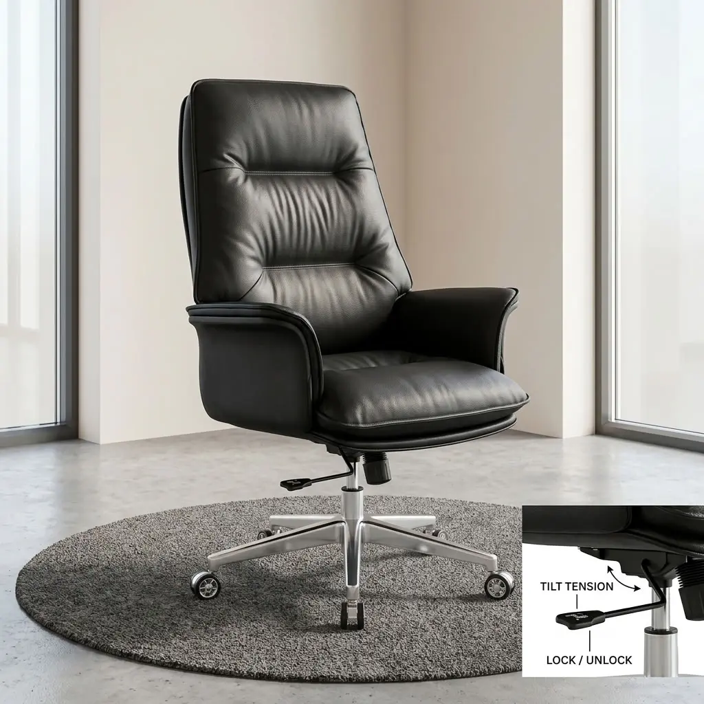 Plush Ergonomic Office Seat with Reclining and Tilt-Lock Function