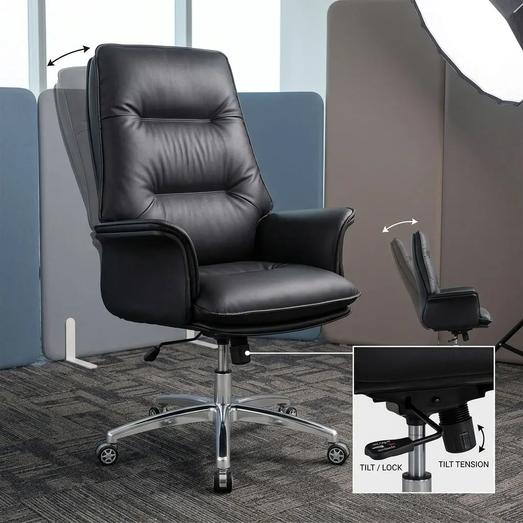 Plush Ergonomic Office Seat with Reclining and Tilt-Lock Function