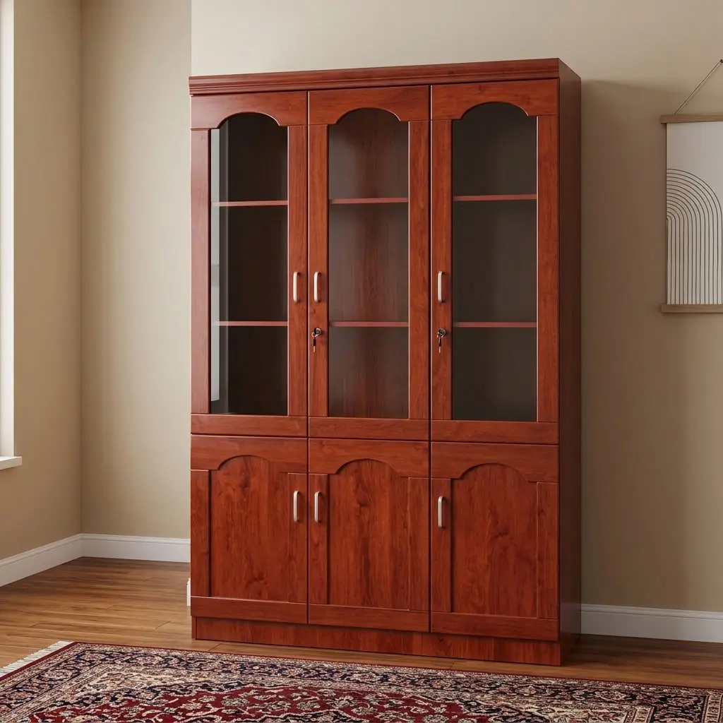 3-Door Half Glass Office Cabinet with Glass Doors and Enclosed Storage