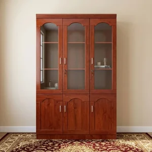 3-Door Half Glass Office Cabinet with Glass Doors and Enclosed Storage