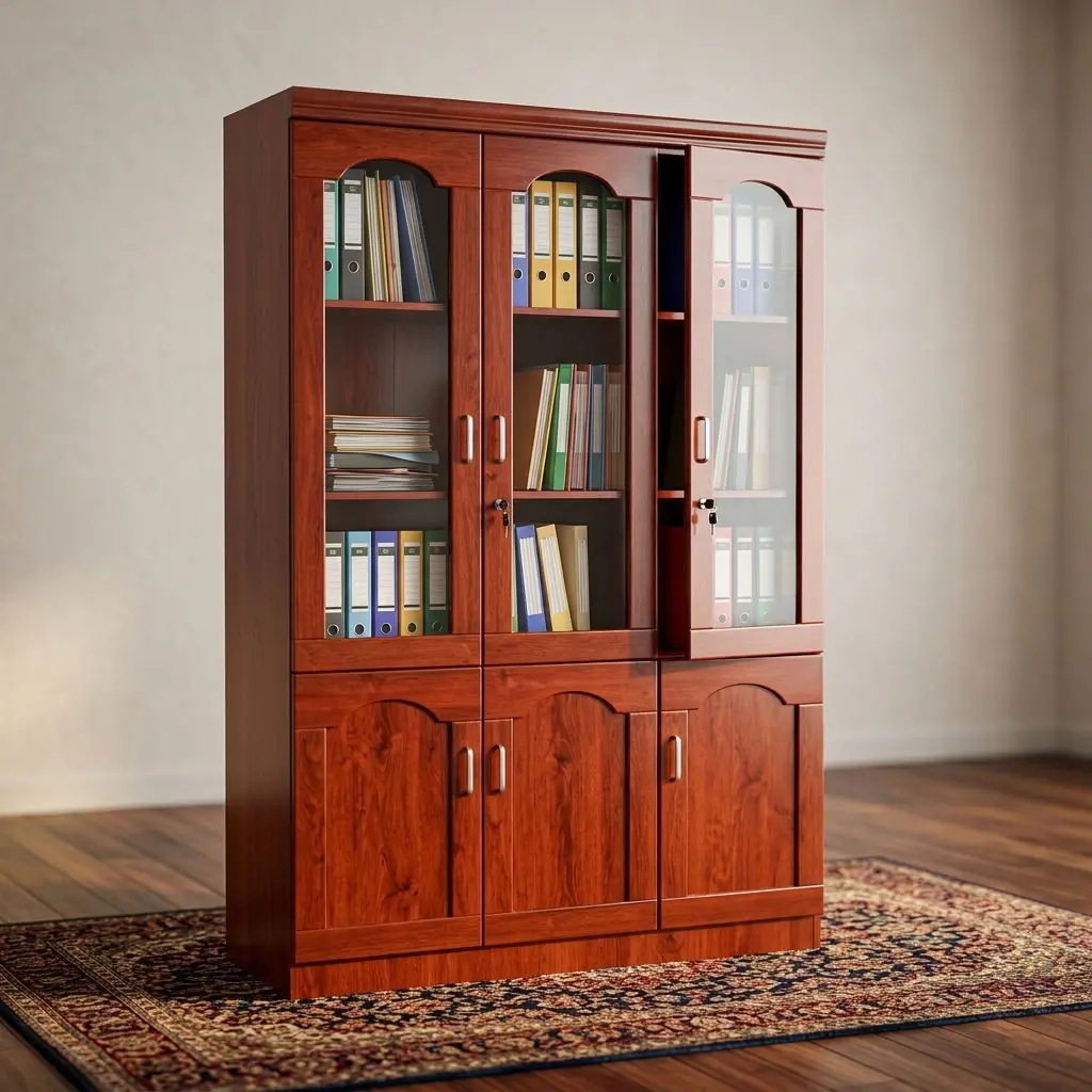 3-Door Half Glass Office Cabinet with Glass Doors and Enclosed Storage